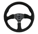 NRG Reinforced Steering Wheel- 350mm Sport Suede Racing ( 2.5" Deep) Comfort Grip, 5mm thick matte black spoke - RST-023MB-S