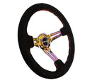 NRG Reinforced Steering Wheel 350mm Sport Steering Wheel Suede (3" Deep) Red Stitch with slits in Neochrome - RST-018S-MCRS