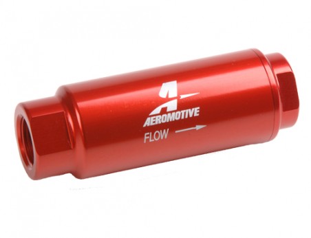 Aeromotive Filter, In-Line, 40 Micron Fabric Element, 3/8" NPT Port, Bright-Dip Red, SS Series, 1-1/4" OD - 12303