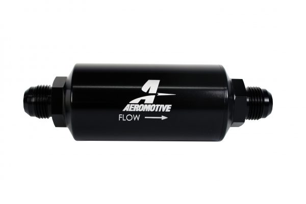 Aeromotive Filter, In-Line, 40 Micron Stainless Mesh Element, AN-10 Male, Bright-Dip Black, 2" OD - 12388