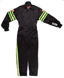 RaceQuip One Piece Single Layer Fire Suit - Black w/Green Stripes -Kids XX-Small - 1950790