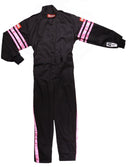 RaceQuip One Piece Single Layer Fire Suit - Black w/Pink Stripes - Kids Large - 1950895