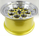 VMS Wheels Revolver 15x8 4x100/114.3 +20 Offset Gold Milling Polished Lip Chrome RivOffsets - VWRE003