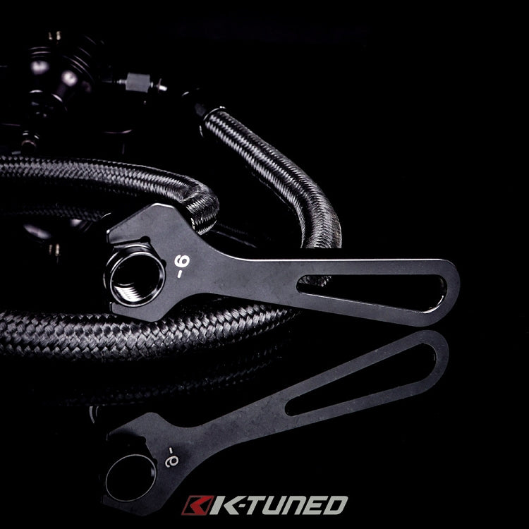 K-Tuned 6AN Fuel System Center Feed Lines/Filter/Raw(Brushed) Rail/ FPR/Gauge/Wrench - FLK-CF-BRS
