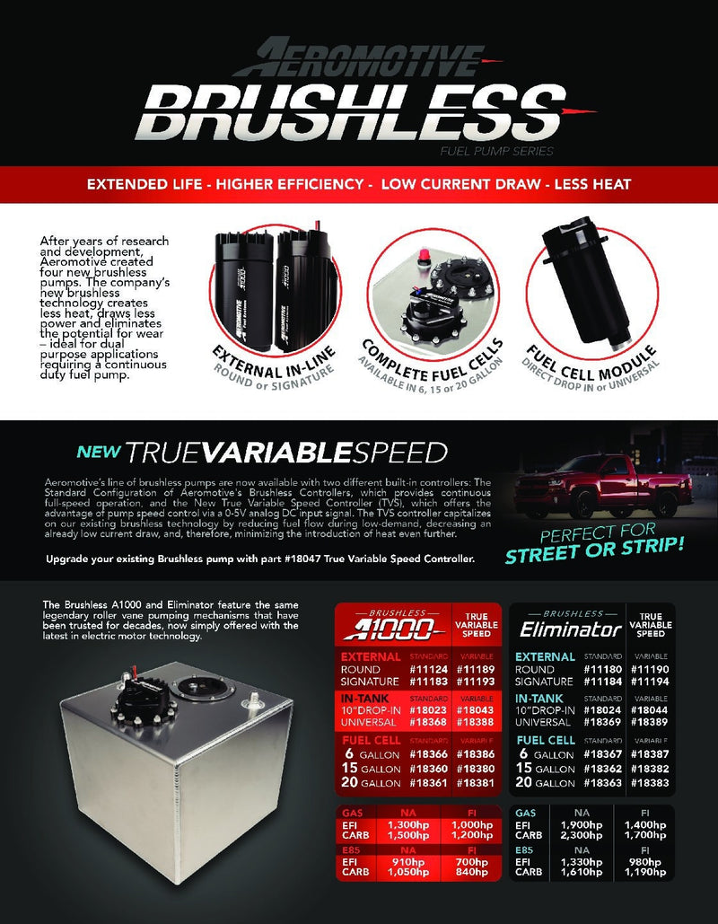 Aeromotive Variable Speed Controlled Fuel Pump, Round, In-line, Brushless,  Eliminator-Series - 11190