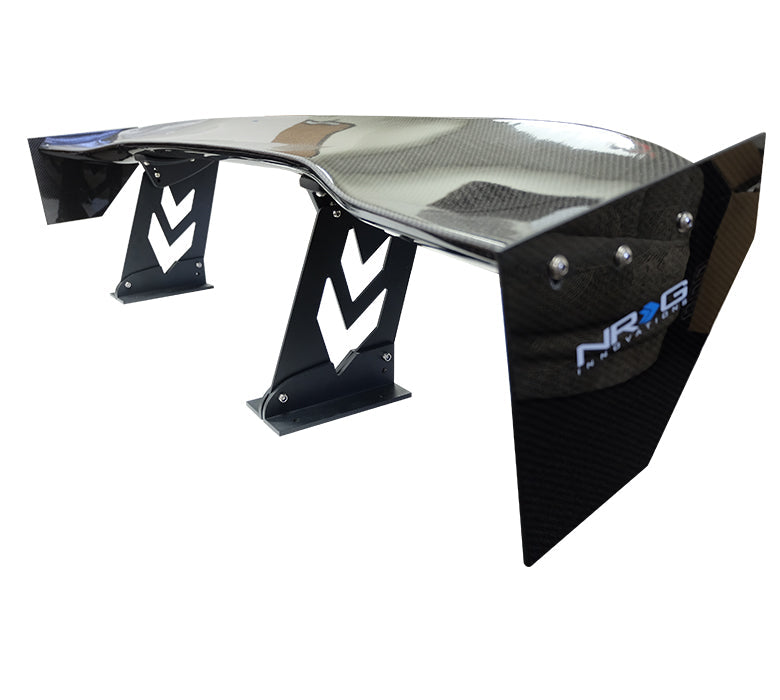 NRG Carbon Fiber Spoiler - Universal (59") w / NRG arrow cut out stands and NRG logo large end plates - CARB-A590NRG