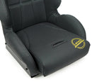 NRG Defender water resistant steel frame suspension seats Black with Black trim w/ Yellow Embroidery Defender logo - DF-100BK-S