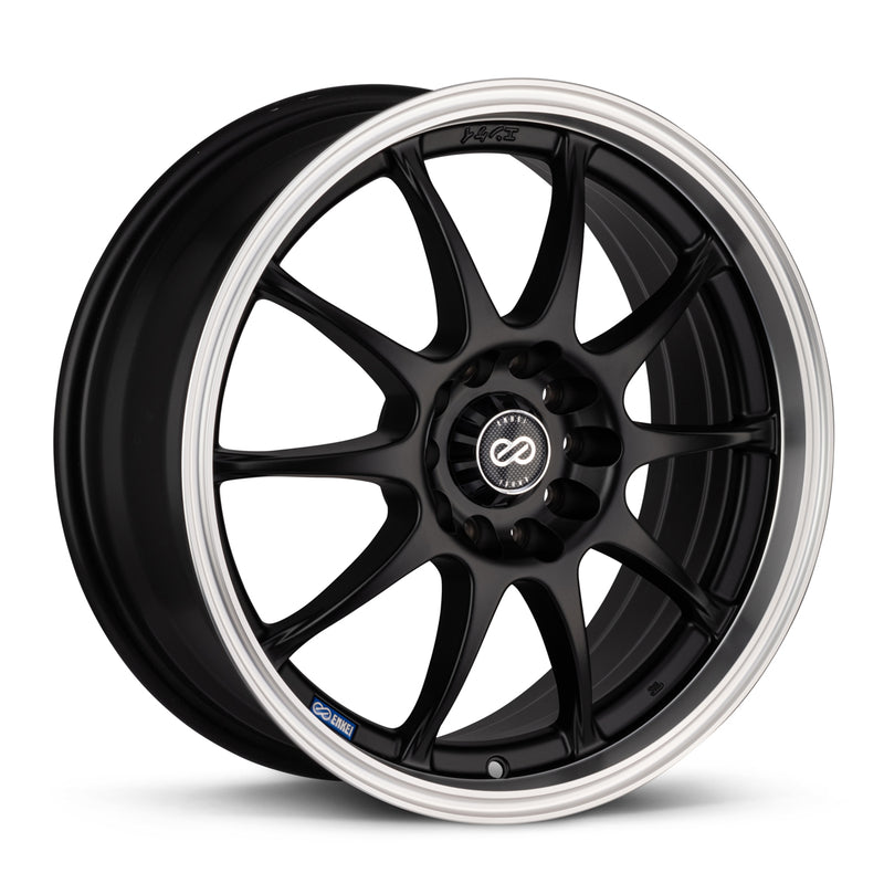Enkei J10 18x7.5 5x100/114.3 38mm Offset 72.6mm Bore Dia Black w/ Machined Lip Wheel - 409-875-12BK