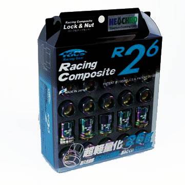 Project Kics Racing Composite R26 Open Lug Nut w/ Locks 16+4 - Chrome Neon