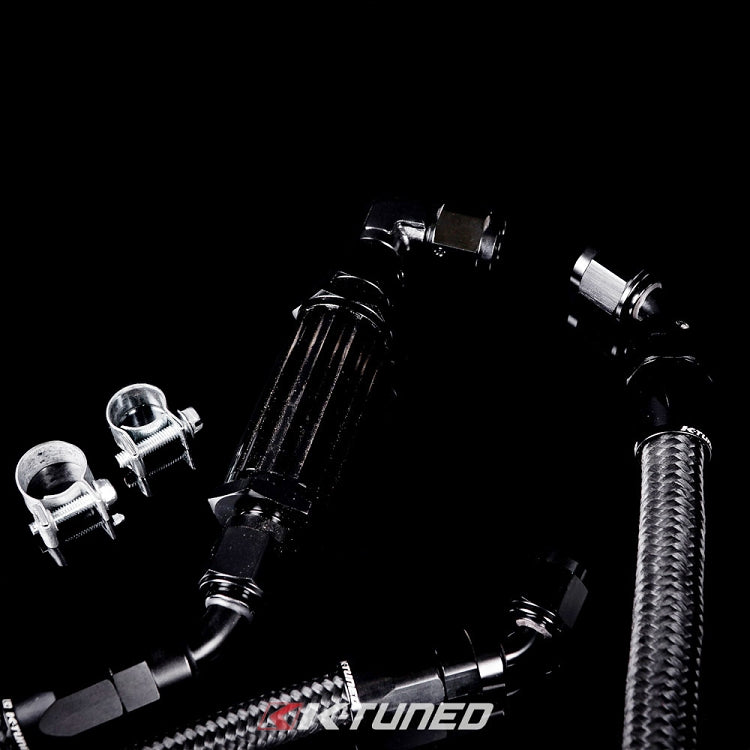 K-Tuned 6AN Fuel System Center Feed Lines/Filter/Raw(Brushed) Rail/ FPR/Gauge/Wrench - FLK-CF-BRS