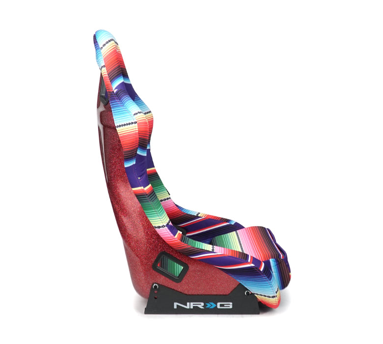 NRG FRP Fiberglass Bucket Seat PRISMA- Serepi Edition with red pearlized back in vegan material. Pink Panther Color Leopard print finish in vegan material plus phone pockets. (Large) - FRP-302-MEXICALI