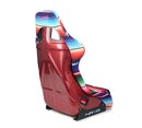 NRG FRP Fiberglass Bucket Seat PRISMA- Serepi Edition with red pearlized back in vegan material. Pink Panther Color Leopard print finish in vegan material plus phone pockets. (Large) - FRP-302-MEXICALI