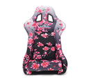 NRG FRP Fiberglass Bucket Seat PRISMA- Japanese Cherry Blossom edition in vegan material with pink pearlized back plus phone pockets. (Large) - FRP-302-SAKURA