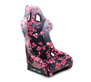 NRG FRP Fiberglass Bucket Seat PRISMA- Japanese Cherry Blossom edition in vegan material with pink pearlized back plus phone pockets. (Large) - FRP-302-SAKURA