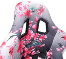 NRG FRP Fiberglass Bucket Seat PRISMA- Japanese Cherry Blossom edition in vegan material with pink pearlized back plus phone pockets. (Large) - FRP-302-SAKURA