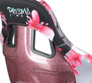 NRG FRP Fiberglass Bucket Seat PRISMA- Japanese Cherry Blossom edition in vegan material with pink pearlized back plus phone pockets. (Large) - FRP-302-SAKURA