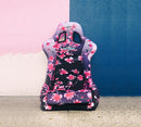 NRG FRP Fiberglass Bucket Seat PRISMA- Japanese Cherry Blossom edition in vegan material with pink pearlized back plus phone pockets. (Large) - FRP-302-SAKURA