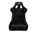 NRG FRP Fiberglass Bucket Seat PRISMA Edition with pearlized back. All Black alcantara vegan material w/ phone pockets. (Large) - FRP-302BK-PRISMA