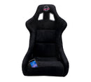 NRG FRP Fiberglass Bucket Seat PRISMA Edition with pearlized back. All Black alcantara vegan material w/ phone pockets. (Large) - FRP-302BK-PRISMA