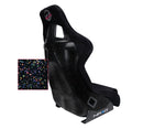 NRG FRP Fiberglass Bucket Seat PRISMA Edition with pearlized back. All Black alcantara vegan material w/ phone pockets. (Large) - FRP-302BK-PRISMA