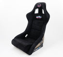 NRG FRP Fiberglass Bucket Seat ULTRA Edition with peralized back, Black alcantara material, phone pockets and special ultra embroidery (Large) - FRP-302BK-ULTRA