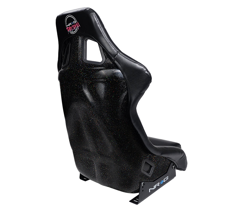 NRG FRP Fiberglass Bucket Seat PRISMA Edition with pearlized back. All Black PVC vegan material. (Large) - FRP-302BK-V
