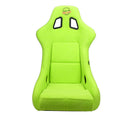 NRG FRP Fiberglass Bucket Seat PRISMA Edition with pearlized back. All Neon Green alcantara vegan material w/ phone pockets. (Large) - FRP-302NG-PRISMA
