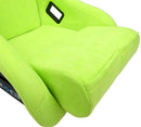 NRG FRP Fiberglass Bucket Seat PRISMA Edition with pearlized back. All Neon Green alcantara vegan material w/ phone pockets. (Large) - FRP-302NG-PRISMA