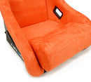 NRG FRP Fiberglass Bucket Seat ULTRA Edition with Grey peralized back, Orange vegan micro fiber material, phone pockets and special ultra embroidery (Large) - FRP-302OR-ULTRA
