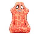 NRG FRP Fiberglass Bucket Seat PRISMA- ULTRA SLICE Edition with gold pearlized back. Pizza Microfiber print finish in vegan material plus phone pockets. (Large) - FRP-302-PIZZA