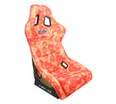 NRG FRP Fiberglass Bucket Seat PRISMA- ULTRA SLICE Edition with gold pearlized back. Pizza Microfiber print finish in vegan material plus phone pockets. (Large) - FRP-302-PIZZA