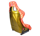 NRG FRP Fiberglass Bucket Seat PRISMA- ULTRA SLICE Edition with gold pearlized back. Pizza Microfiber print finish in vegan material plus phone pockets. (Large) - FRP-302-PIZZA