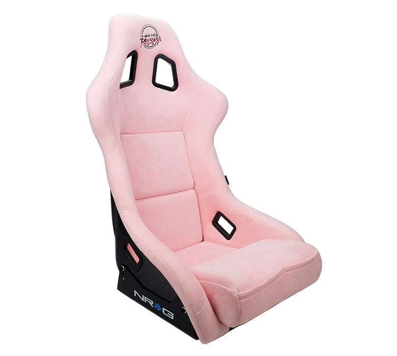 NRG FRP Fiberglass Bucket Seat PRISMA Edition with pearlized back. All Pink alcantara vegan material w/phone pockets. (Large) - FRP-302PK-PRISMA