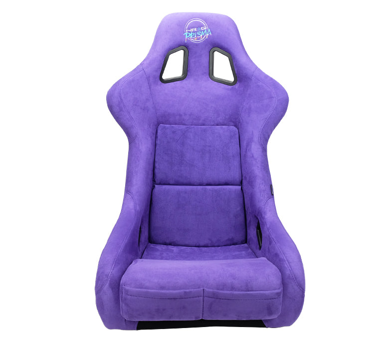 NRG FRP Fiberglass Bucket Seat PRISMA Edition with pearlized back. All Purple alcantara vegan material w/phone pockets. (Large) - FRP-302PP-PRIMSA