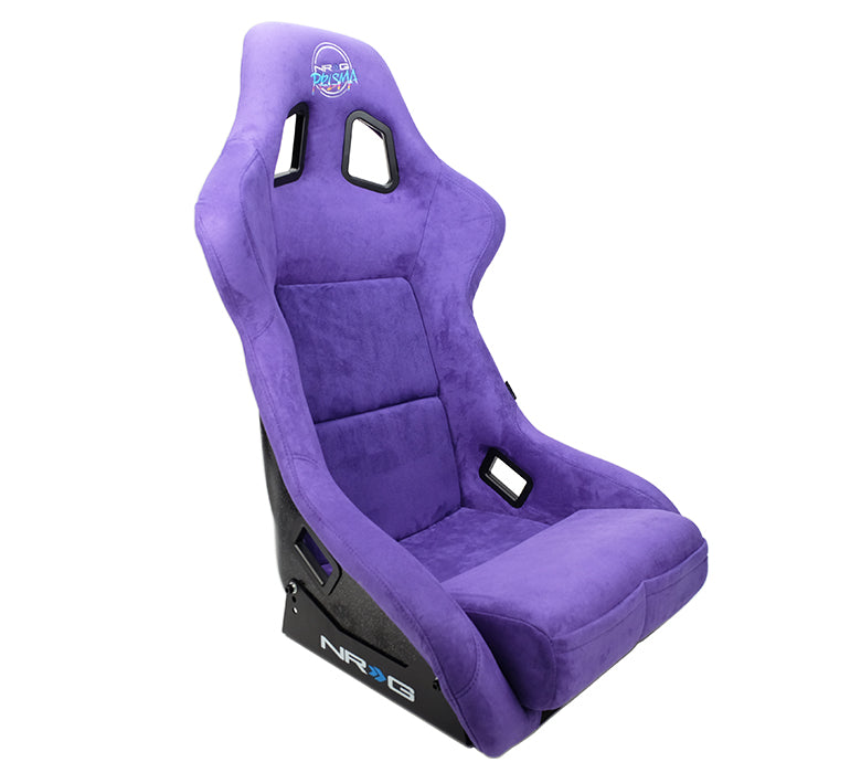NRG FRP Fiberglass Bucket Seat PRISMA Edition with pearlized back. All Purple alcantara vegan material w/phone pockets. (Large) - FRP-302PP-PRIMSA