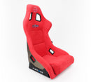 NRG FRP Fiberglass Bucket Seat ULTRA Edition with peralized back, Red Alcantara material, phone pockets and special ultra embroidery (Large) - FRP-302RD-ULTRA