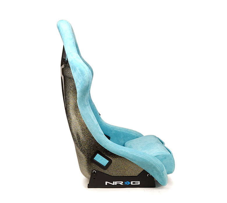 NRG FRP Fiberglass Bucket Seat ULTRA Edition with Grey peralized back, Teal vegan micro fiber material, phone pockets and special ultra embroidery (Large) - FRP-302TL-ULTRA