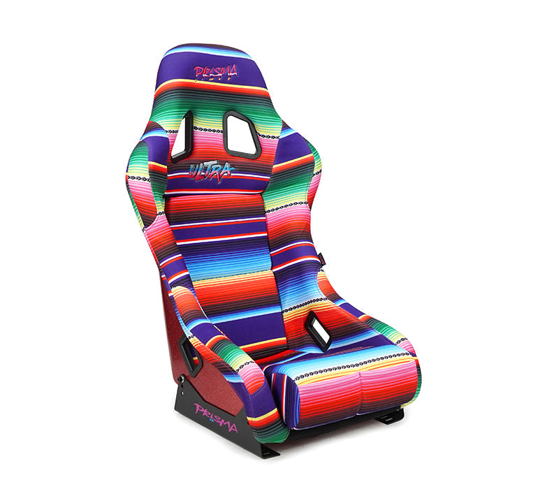 NRG FRP Fiberglass Bucket Seat PRISMA- Serepi Edition with red pearlized back in vegan material. Pink Panther Color Leopard print finish in vegan material plus phone pockets. (Medium) - FRP-303-MEXICALI