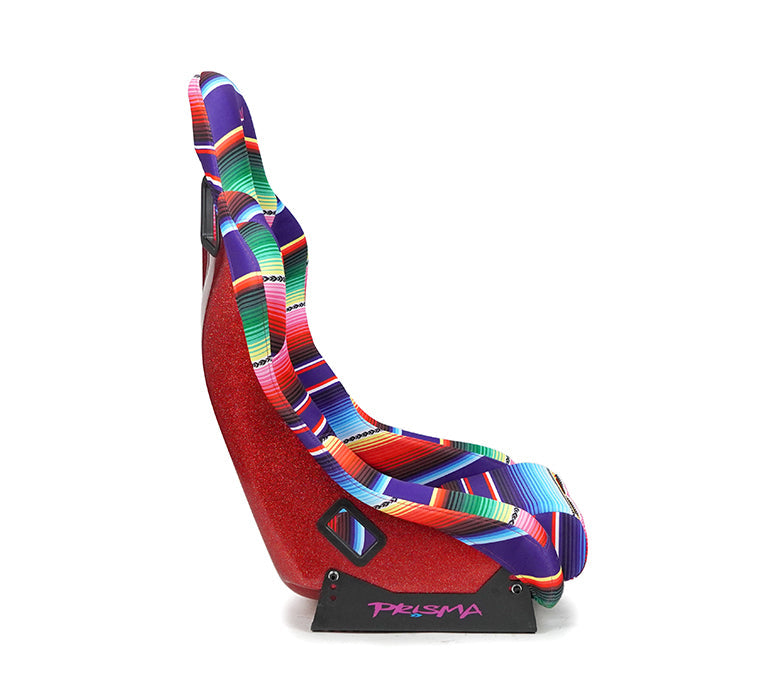 NRG FRP Fiberglass Bucket Seat PRISMA- Serepi Edition with red pearlized back in vegan material. Pink Panther Color Leopard print finish in vegan material plus phone pockets. (Medium) - FRP-303-MEXICALI
