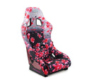 NRG FRP Fiberglass Bucket Seat PRISMA- Japanese Cherry Blossom edition in vegan material with pink pearlized back plus phone pockets. (Medium) - FRP-303-SAKURA
