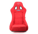 NRG FRP Fiberglass Bucket Seat ULTRA Edition with peralized back, Red Alcantara material, phone pockets and special ultra embroidery (Medium) - FRP-303RD-ULTRA