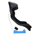 NRG FRP Fiberglass Bucket Seat - White finish with Arrow Embroidery and Blue Side Mount Bracket - FRP-600WT