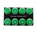 NRG Fender Washer Kit, Set of 8, Green with Color Matched Bolts, Rivets for Plastic - FW-800GN