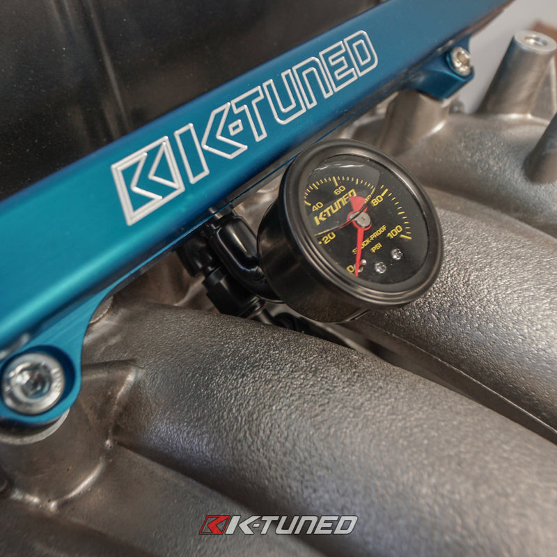 K-Tuned Center Mount Fuel Rail Fitting - Gauge and 6AN Ports (Fittings and Gauge) - KR-FIT-G06