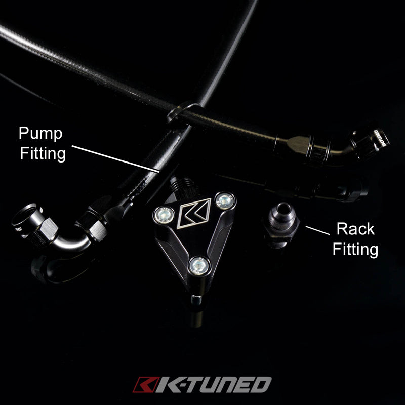 K-Tuned Power Steering Fitting (Pump Fitting w/6AN adapter) - Black Fitting - 6AN - 02-06 RSX (exc 05-06 Type-S) - KTD-PSF-204