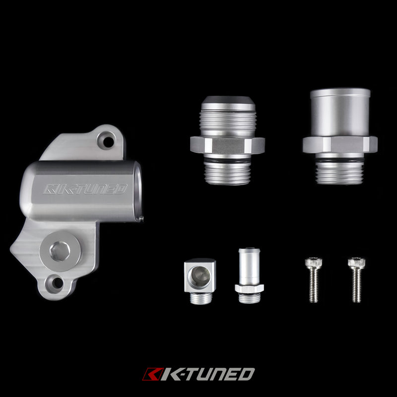 K-Tuned K20 Upper Coolant Housing Redesigned 2021 (Hose End and 16AN Fitting - KUW-20D-N02