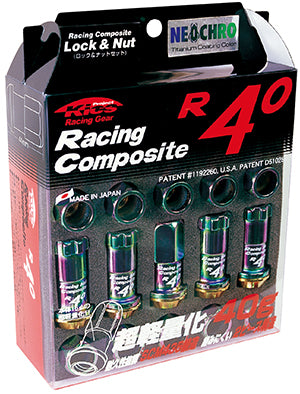 Project Kics Racing Composite R40 Open Lug Nut w/ Locks 16+4 - Chrome Neon