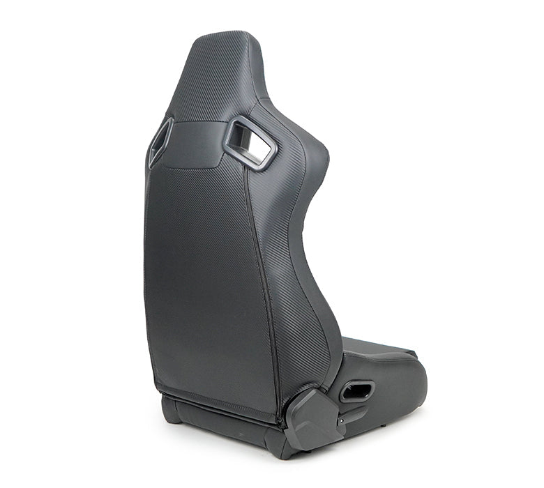 NRG Omega Reclined Seat with large side support Black Vegan Leather with Black Carbon Vinyl Back with Embossed NRG logo ( Price Showned in Pairs) - RSC-750BK/BK L/R