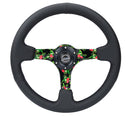 NRG Reinforced Steering Wheel - 3" Deep, 5mm Tropical Spoke, 350mm Sport Steering Wheel Black leather w/ Black criss cross stitching - RST-036TROP-R