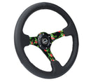 NRG Reinforced Steering Wheel - 3" Deep, 5mm Tropical Spoke, 350mm Sport Steering Wheel Black leather w/ Black criss cross stitching - RST-036TROP-R